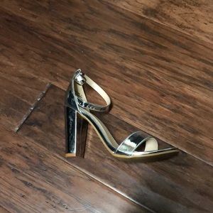 Silver open toe heel